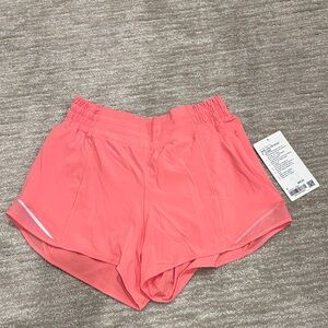 NWT Lululemon hottie hot high-rise short 4 inch inseam. Size 8. Sakura pink.
